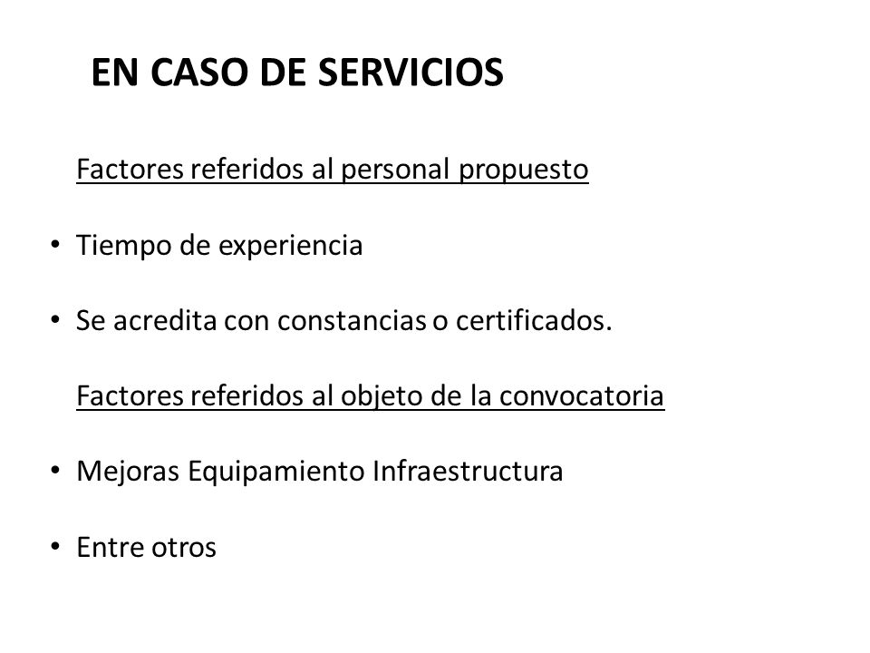 EN CASO DE SERVICIOS Factores referidos al personal propuesto