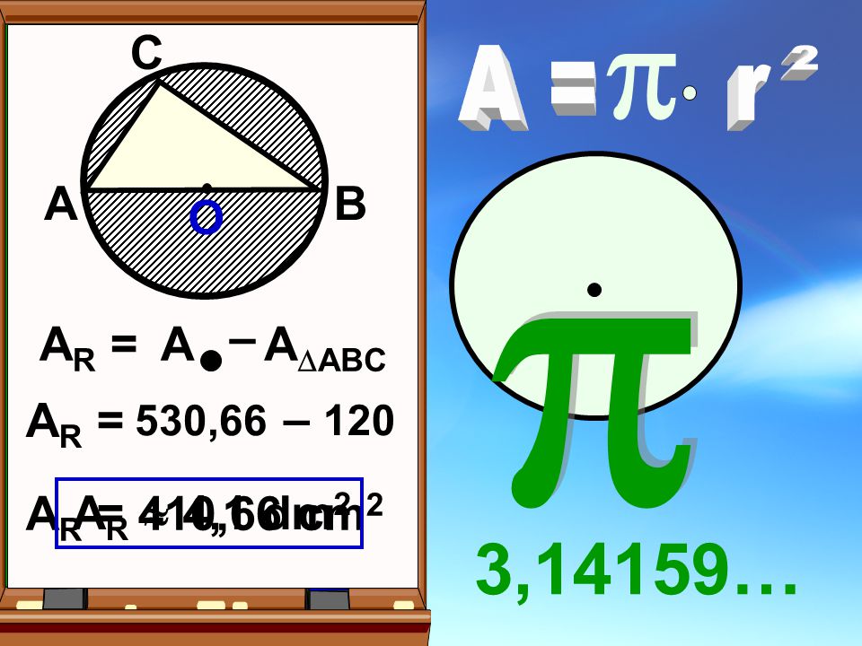  3,14159… A B C O – AR = A AABC AR = – 120 AR = 410,66 cm2