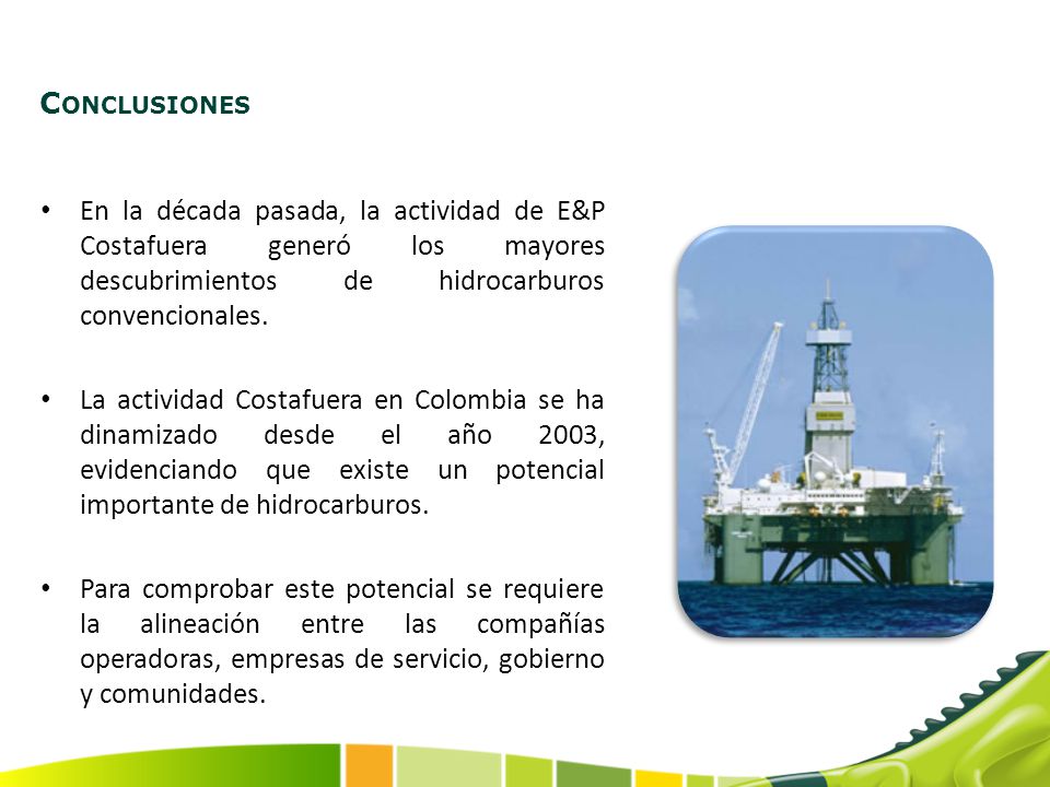 Conclusiones En la década pasada, la actividad de E&P Costafuera generó los mayores descubrimientos de hidrocarburos convencionales.