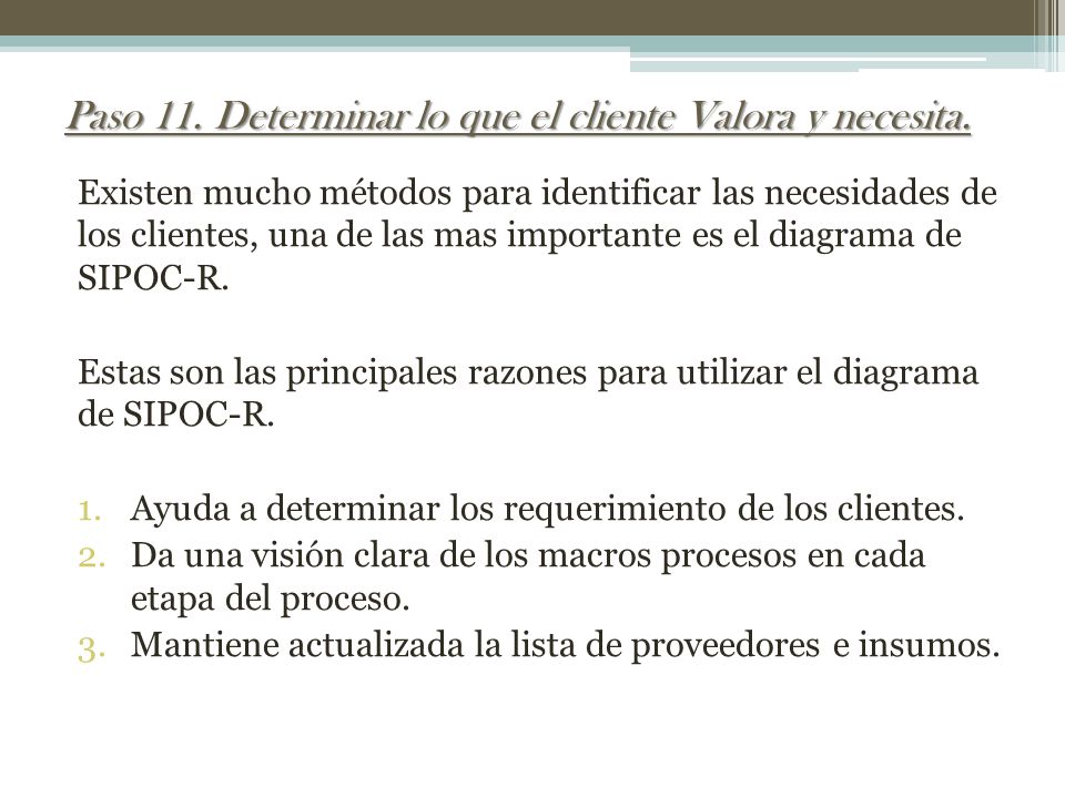 Paso 11. Determinar lo que el cliente Valora y necesita.