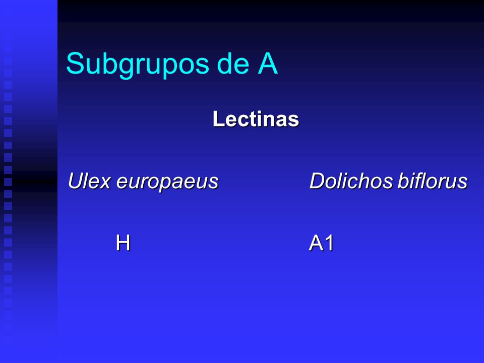 Subgrupos de A Lectinas Ulex europaeus Dolichos biflorus H A1