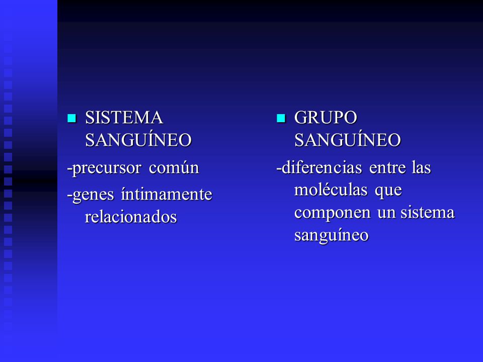 SISTEMA SANGUÍNEO -precursor común. -genes íntimamente relacionados. GRUPO SANGUÍNEO.
