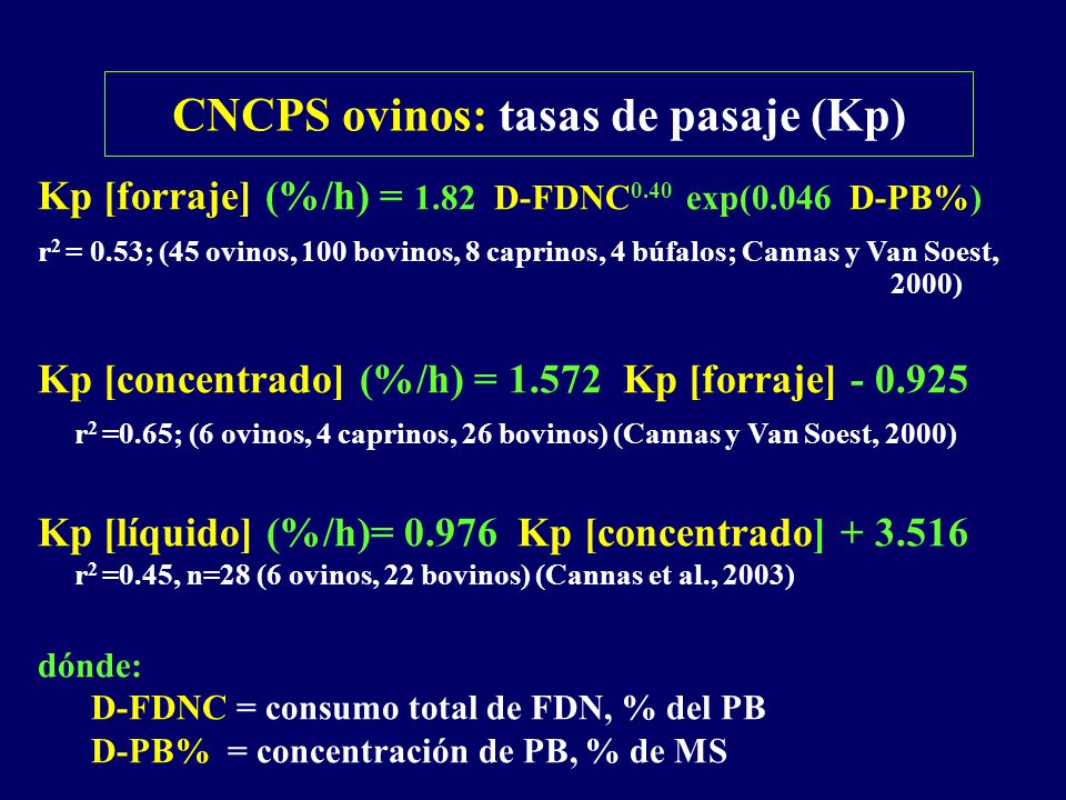 CNCPS ovinos: tasas de pasaje (Kp)