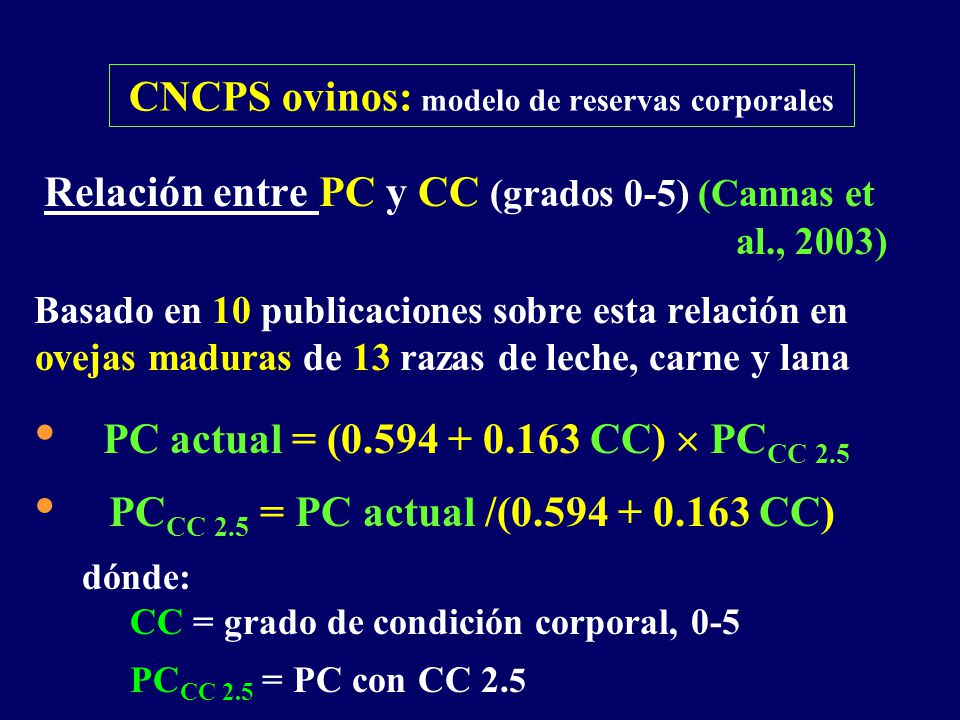 CNCPS ovinos: modelo de reservas corporales
