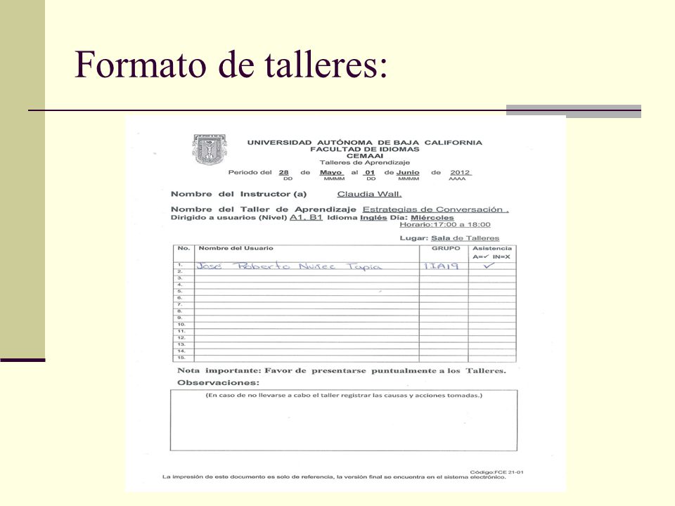 Formato de talleres: