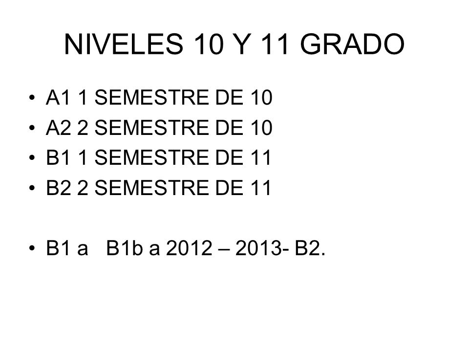 NIVELES 10 Y 11 GRADO A1 1 SEMESTRE DE 10 A2 2 SEMESTRE DE 10