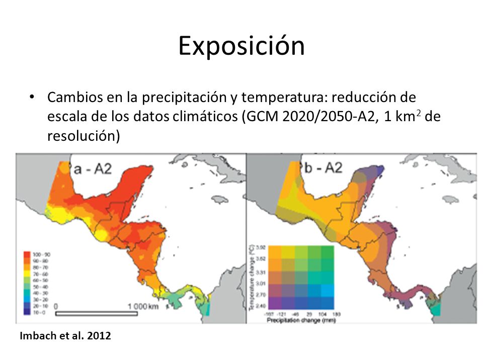 Exposición Cambios en la precipitación y temperatura: reducción de escala de los datos climáticos (GCM 2020/2050-A2, 1 km2 de resolución)
