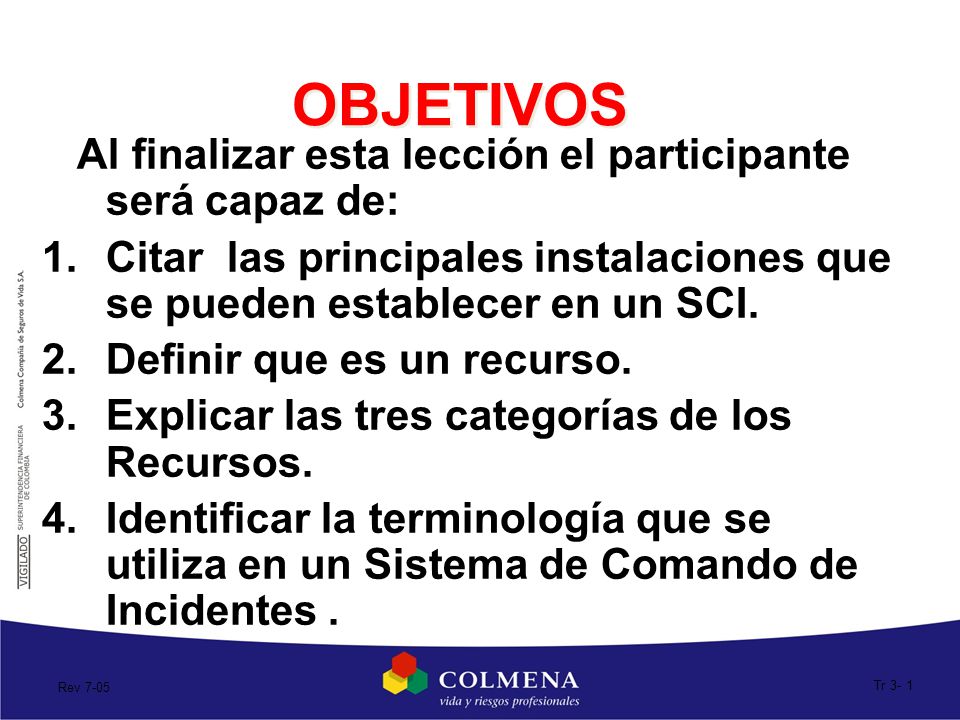 OBJETIVOS Al finalizar esta lección el participante será capaz de: