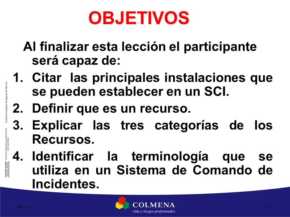OBJETIVOS Al finalizar esta lección el participante será capaz de: