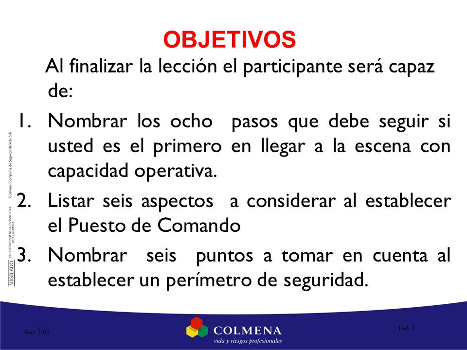 OBJETIVOS Al finalizar la lección el participante será capaz de: