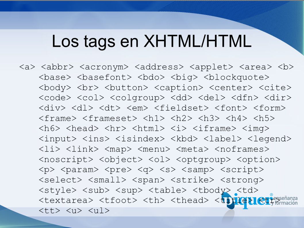 Los tags en XHTML/HTML