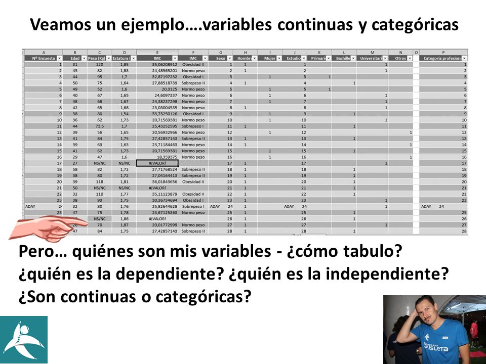 Veamos un ejemplo….variables continuas y categóricas