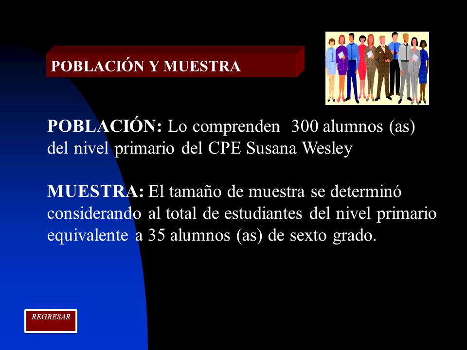 POBLACIÓN Y MUESTRA POBLACIÓN: Lo comprenden 300 alumnos (as) del nivel primario del CPE Susana Wesley.