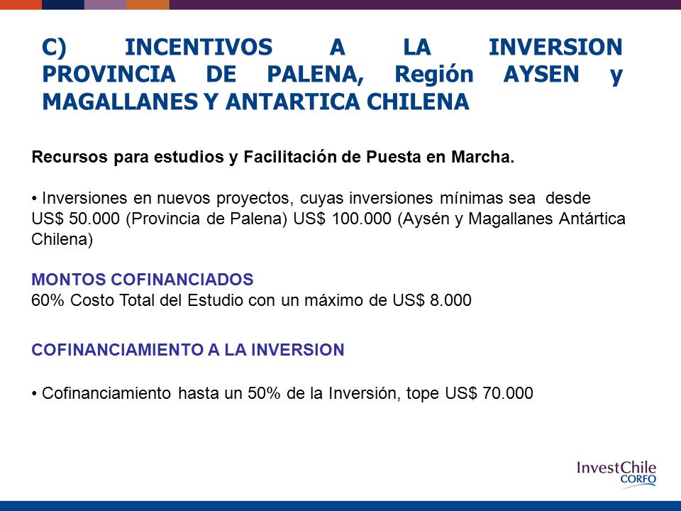 C) INCENTIVOS A LA INVERSION PROVINCIA DE PALENA, Región AYSEN y MAGALLANES Y ANTARTICA CHILENA