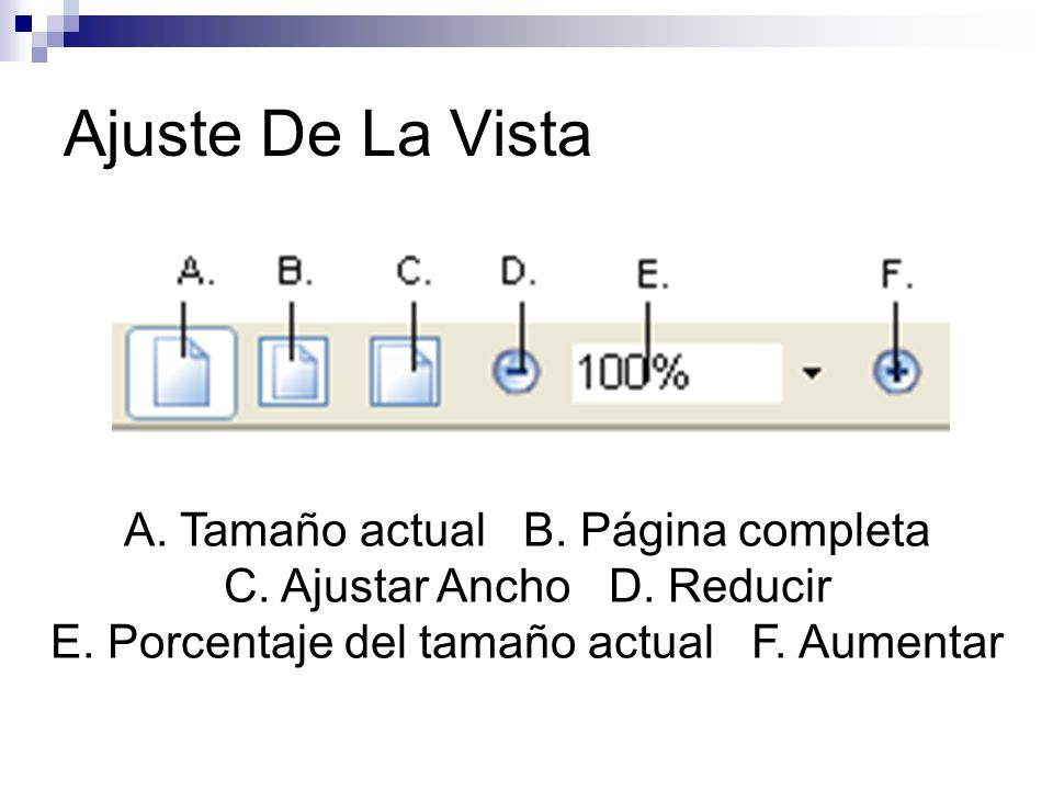 Ajuste De La Vista A. Tamaño actual B. Página completa