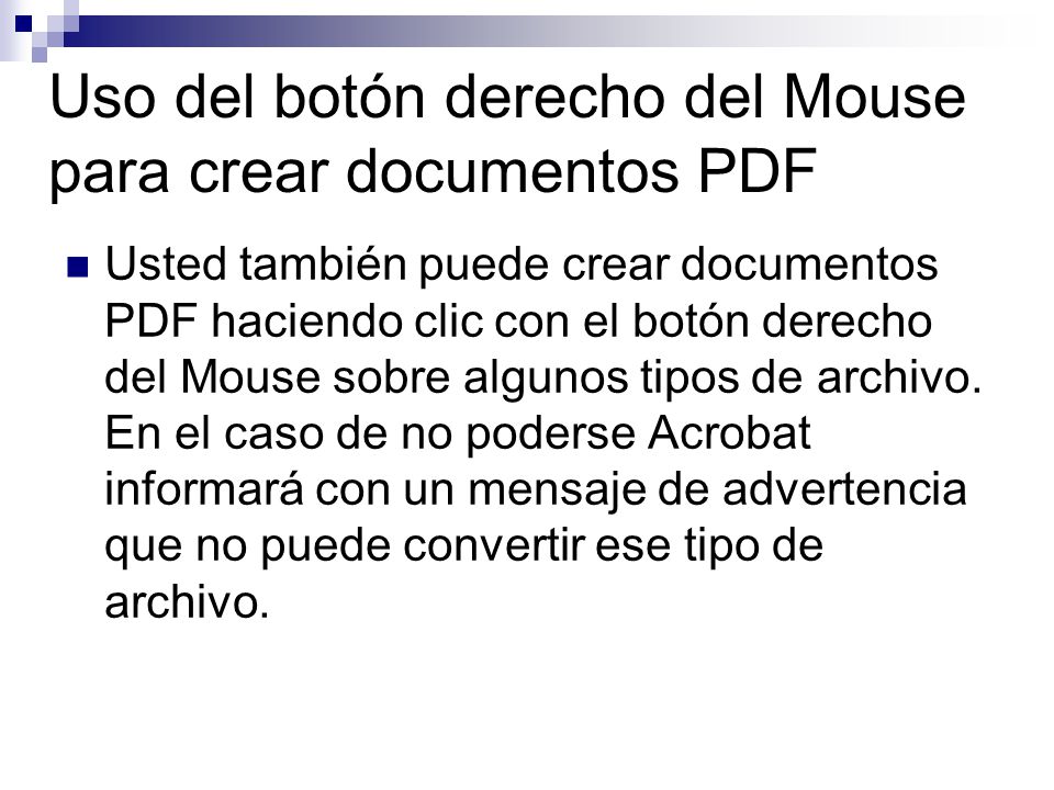 Uso del botón derecho del Mouse para crear documentos PDF
