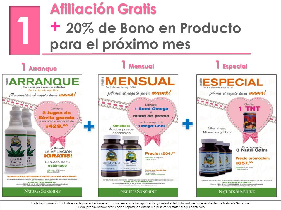 1 + 20% de Bono en Producto Afiliación Gratis para el próximo mes