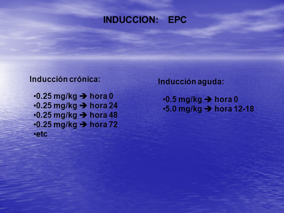INDUCCION: EPC Inducción crónica: Inducción aguda: 0.25 mg/kg  hora 0