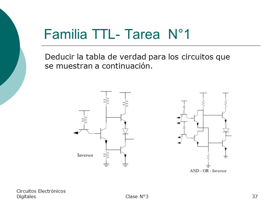 Familia TTL- Tarea N°1 Deducir la tabla de verdad para los circuitos que se muestran a continuación.