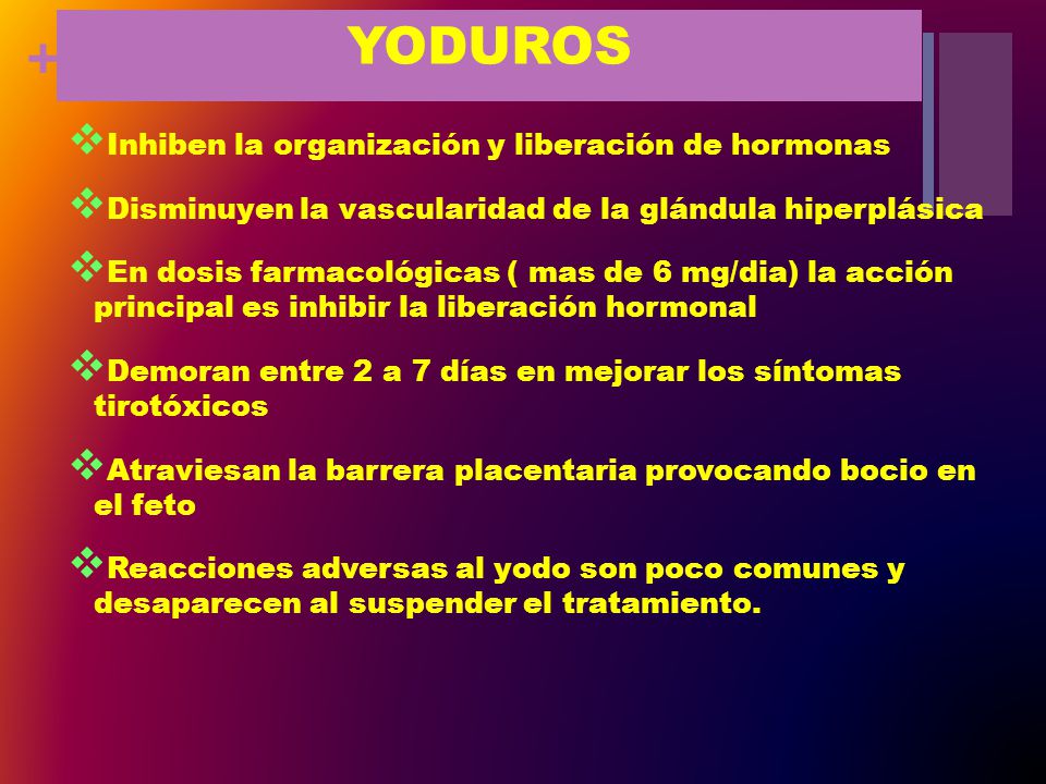 YODUROS Inhiben la organización y liberación de hormonas