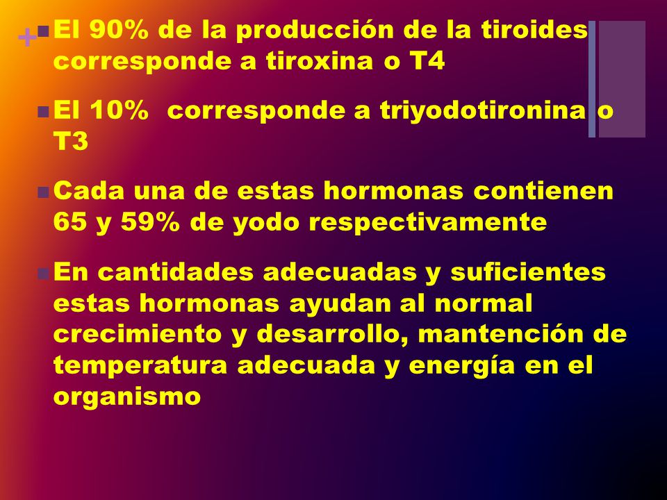 El 90% de la producción de la tiroides corresponde a tiroxina o T4