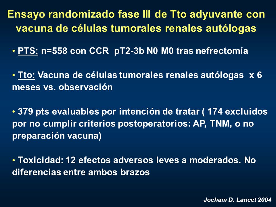 Ensayo randomizado fase III de Tto adyuvante con vacuna de células tumorales renales autólogas