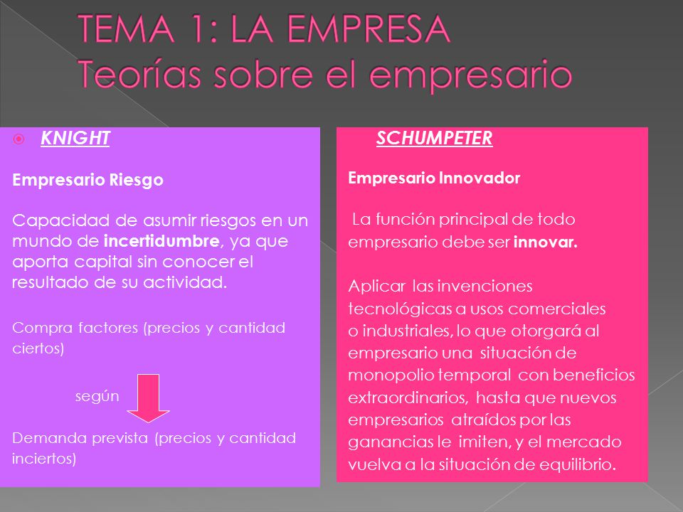 TEMA 1: LA EMPRESA Teorías sobre el empresario