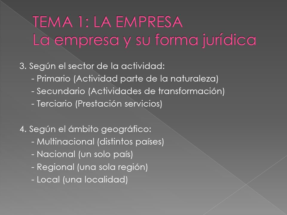 TEMA 1: LA EMPRESA La empresa y su forma jurídica