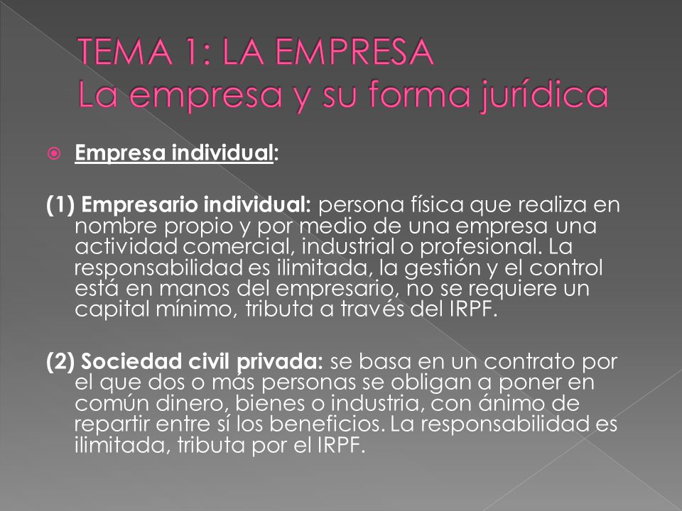 TEMA 1: LA EMPRESA La empresa y su forma jurídica