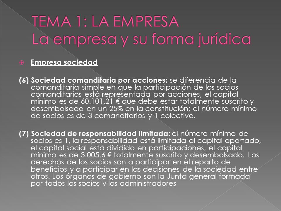 TEMA 1: LA EMPRESA La empresa y su forma jurídica