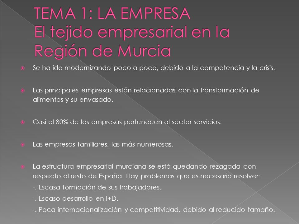 TEMA 1: LA EMPRESA El tejido empresarial en la Región de Murcia