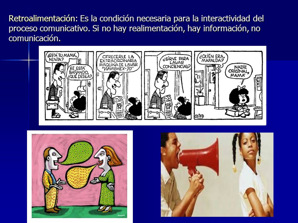 Retroalimentación: Es la condición necesaria para la interactividad del proceso comunicativo.
