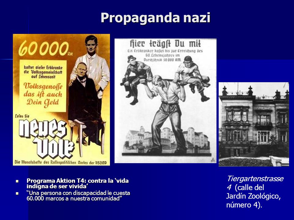 Propaganda nazi Tiergartenstrasse 4 (calle del Jardín Zoológico, número 4). Programa Aktion T4: contra la ‘vida indigna de ser vivida’
