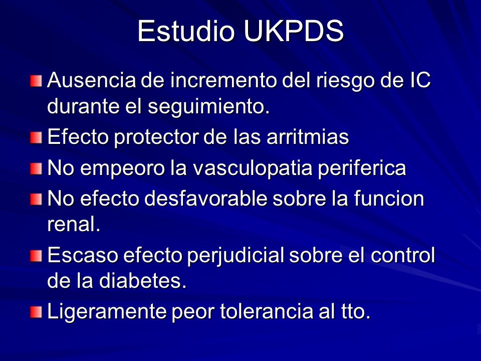 Estudio UKPDS Ausencia de incremento del riesgo de IC durante el seguimiento. Efecto protector de las arritmias.