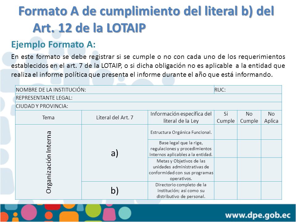 Formato A de cumplimiento del literal b) del Art. 12 de la LOTAIP