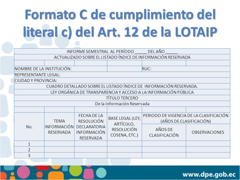 Formato C de cumplimiento del literal c) del Art. 12 de la LOTAIP