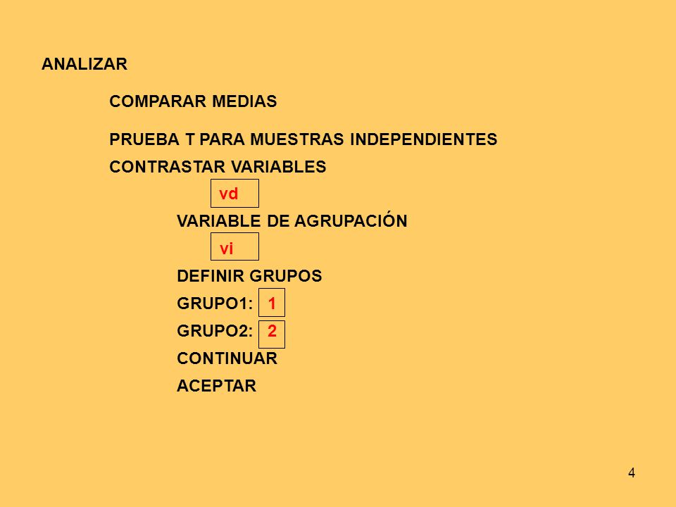 ANALIZAR COMPARAR MEDIAS. PRUEBA T PARA MUESTRAS INDEPENDIENTES. CONTRASTAR VARIABLES. vd. VARIABLE DE AGRUPACIÓN.