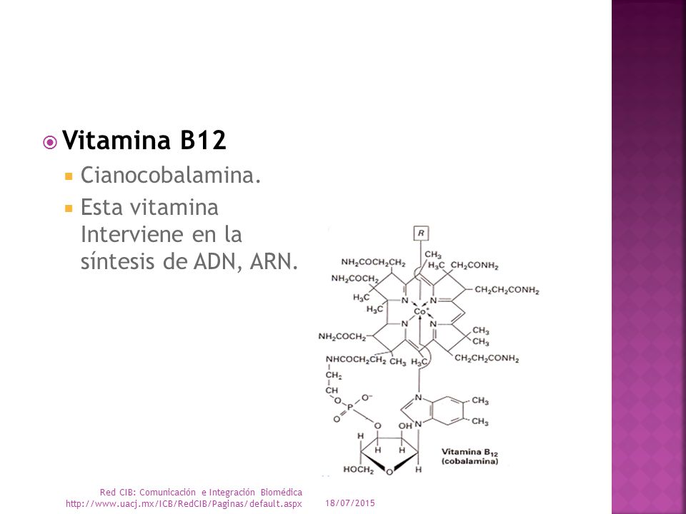 Vitamina B12 Cianocobalamina.