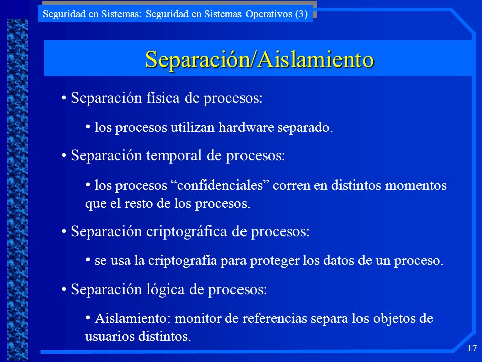 Separación/Aislamiento