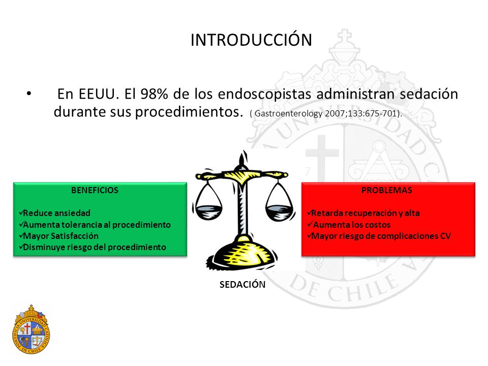 INTRODUCCIÓN En EEUU. El 98% de los endoscopistas administran sedación durante sus procedimientos. ( Gastroenterology 2007;133: ).
