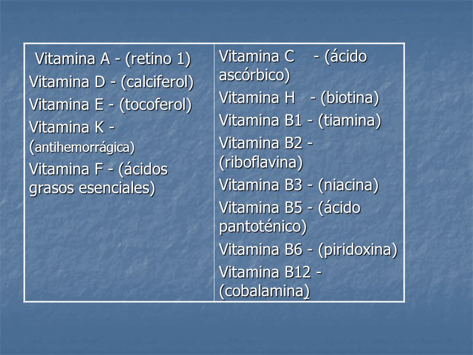 Vitamina A - (retino 1) Vitamina C - (ácido ascórbico)