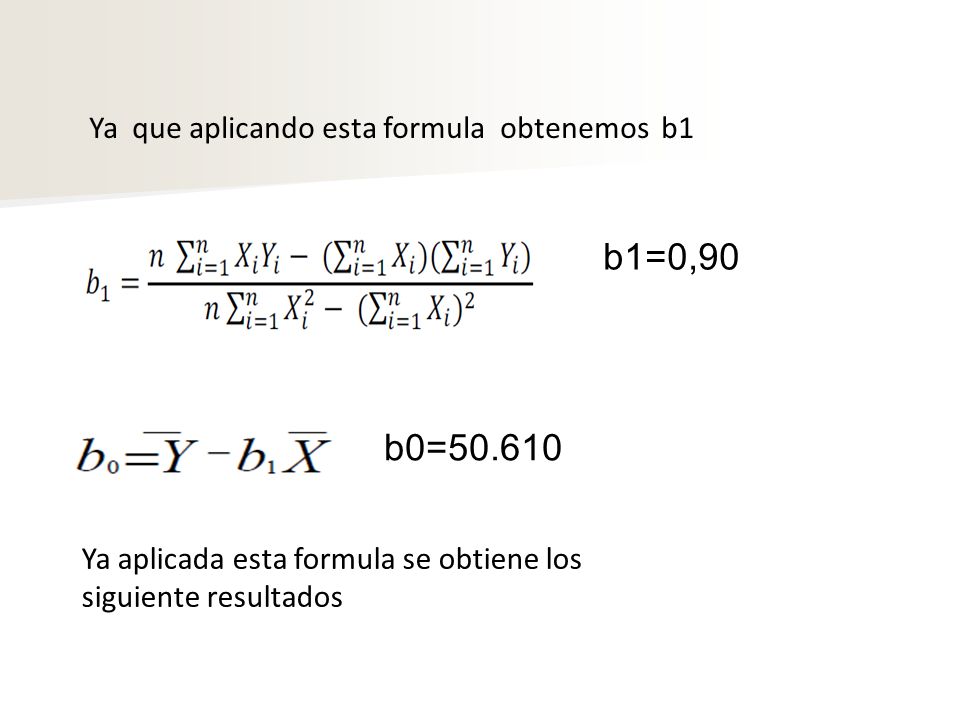 b1=0,90 b0= Ya que aplicando esta formula obtenemos b1