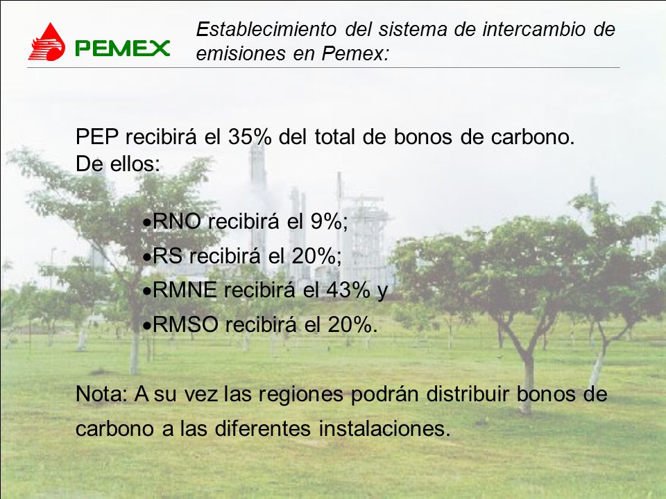 PEP recibirá el 35% del total de bonos de carbono. De ellos: