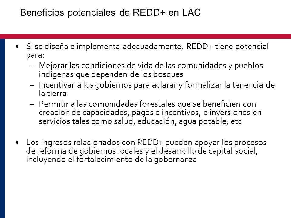 Beneficios potenciales de REDD+ en LAC