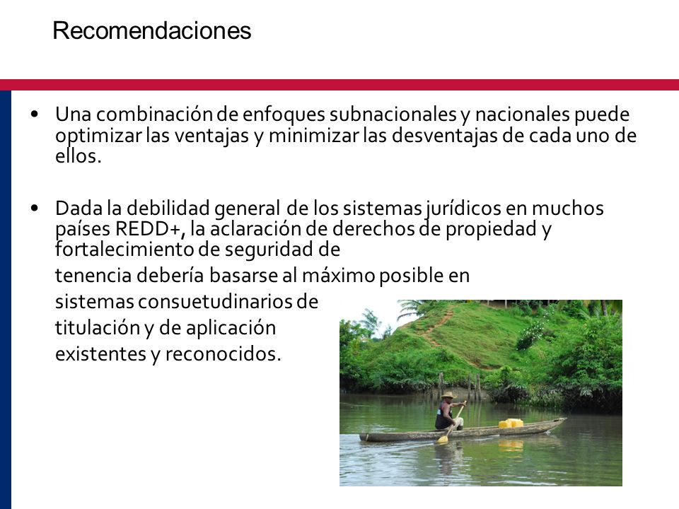 Recomendaciones Una combinación de enfoques subnacionales y nacionales puede optimizar las ventajas y minimizar las desventajas de cada uno de ellos.