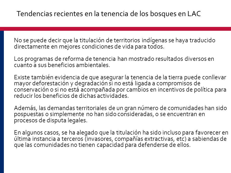 Tendencias recientes en la tenencia de los bosques en LAC