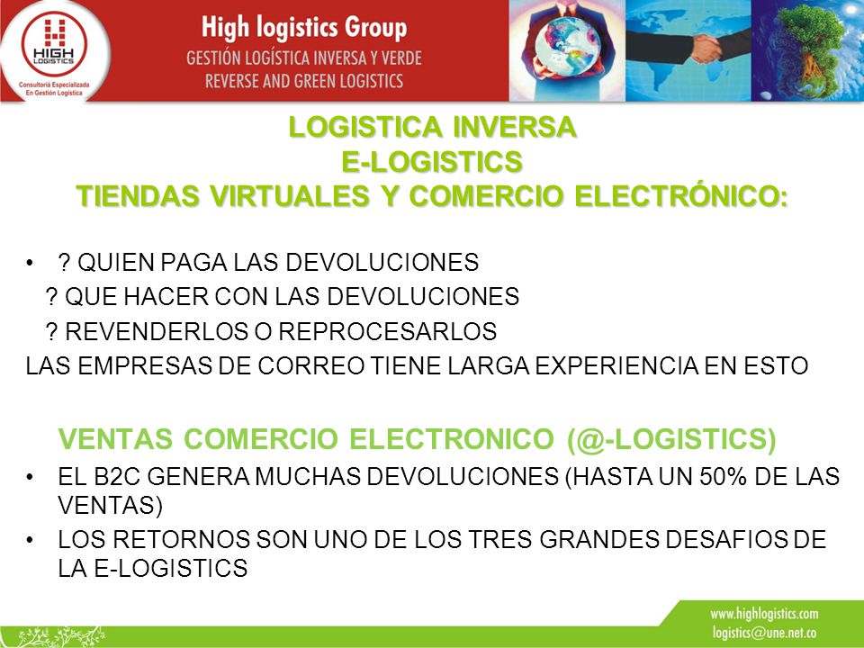 LOGISTICA INVERSA E-LOGISTICS TIENDAS VIRTUALES Y COMERCIO ELECTRÓNICO: