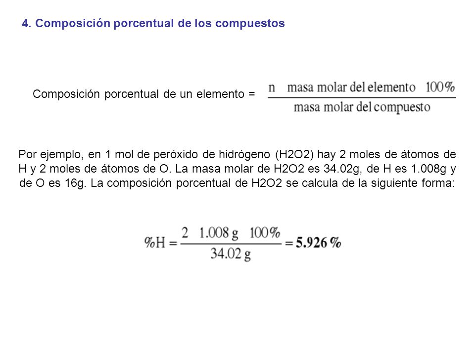 4. Composición porcentual de los compuestos
