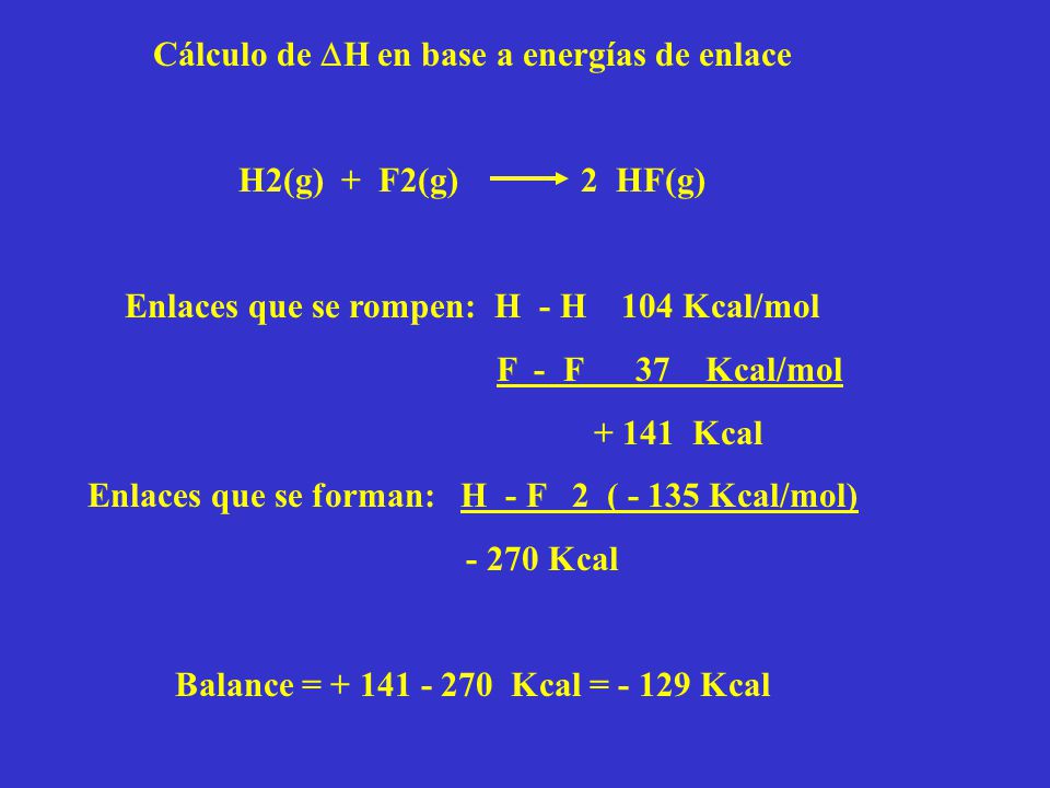 Cálculo de H en base a energías de enlace