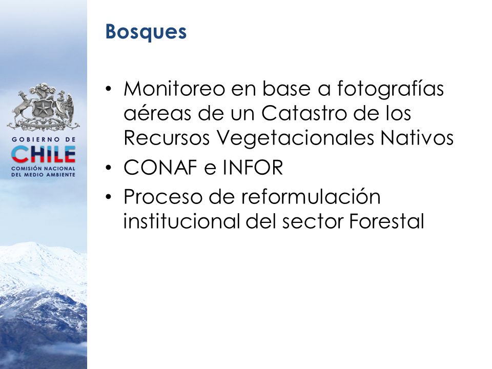 Bosques Monitoreo en base a fotografías aéreas de un Catastro de los Recursos Vegetacionales Nativos.
